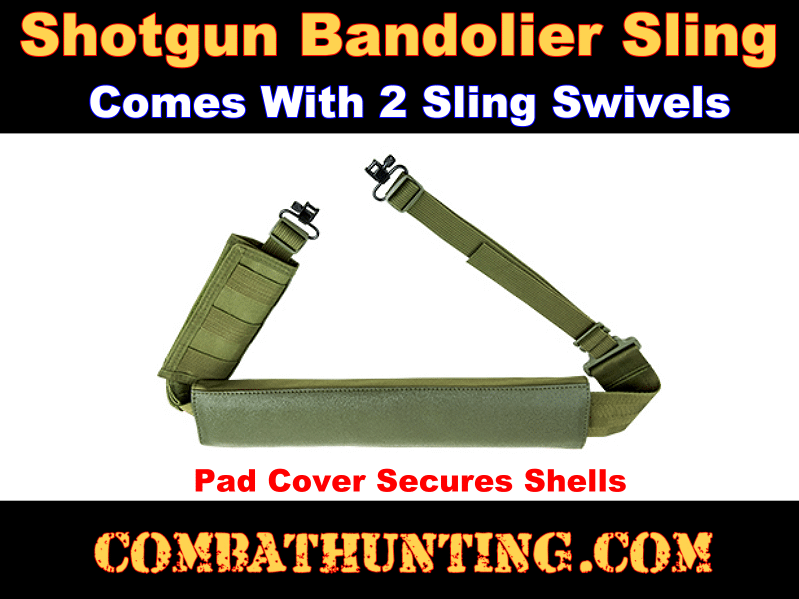 Shotgun Sling 15 Round Shot Shell Bandolier Two Point Sling OD Green  style=